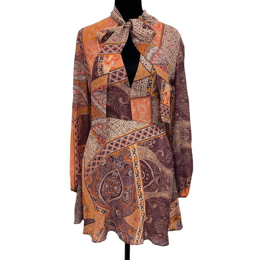 Divine Heritage Revolve Paisley Tie Neck Dress in Orchid Size S NWT - Picture 1 of 13